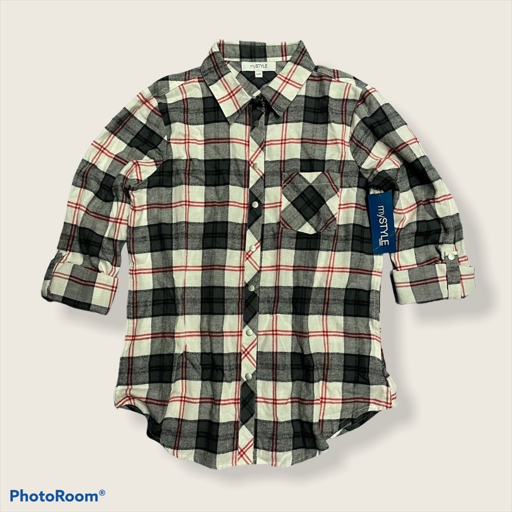 NWT Cotton Light Flannel Plaid Long Sleeve Top S